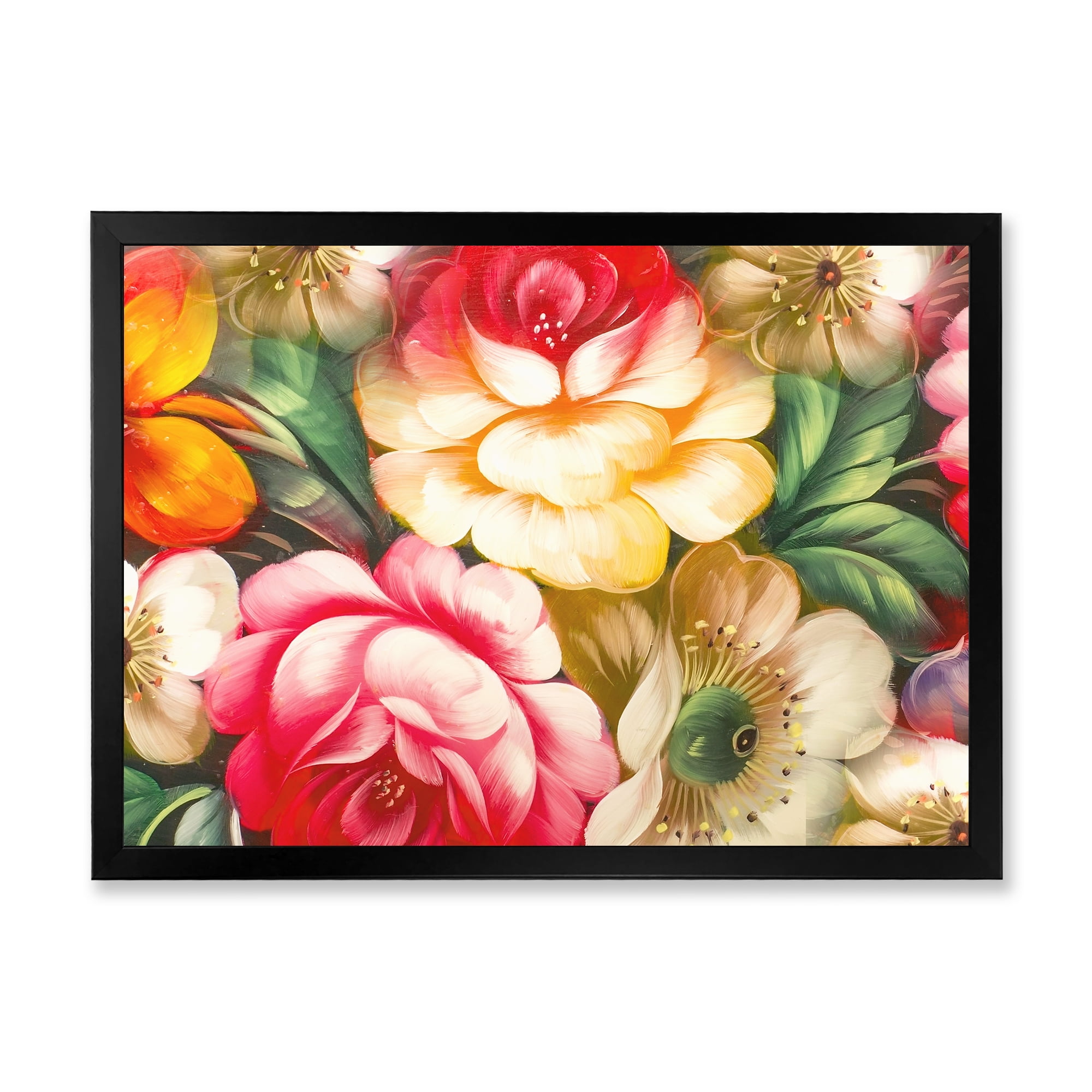 Designart 'Red and Yellow VIntage Flowers' Traditional Framed Art Print