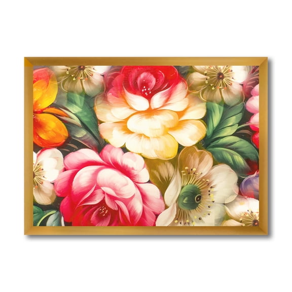 Designart 'Red and Yellow VIntage Flowers' Traditional Framed Art Print