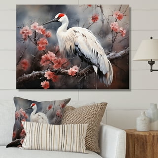 wall26 - 2 Panel Square Canvas Wall Art - Watercolor Style Painting of  Cranes and Flowers on Pink Background - Giclee Print Gallery Wrap Modern  Home