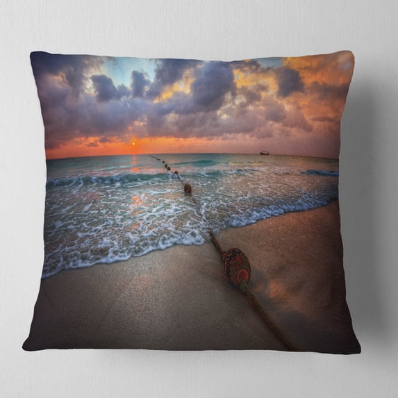 Designart Reddish Sunset over Clear Beach - Seashore Throw Pillow - 18x18