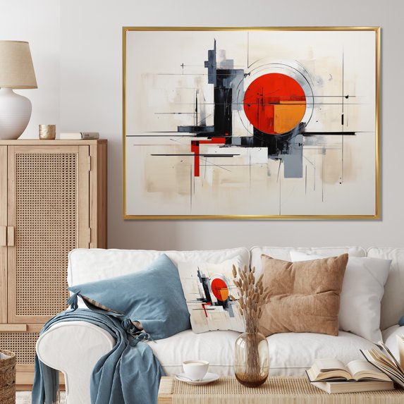 Designart "Reduced Red Suprematism VI" Abstract Suprematism Floater Framed Wall Art Living Room