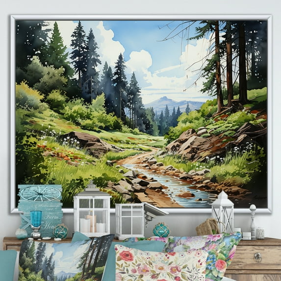 Designart "Redwood Giants Tree Forest landscape I" Tree Redwood Floater Framed Wall Art Print
