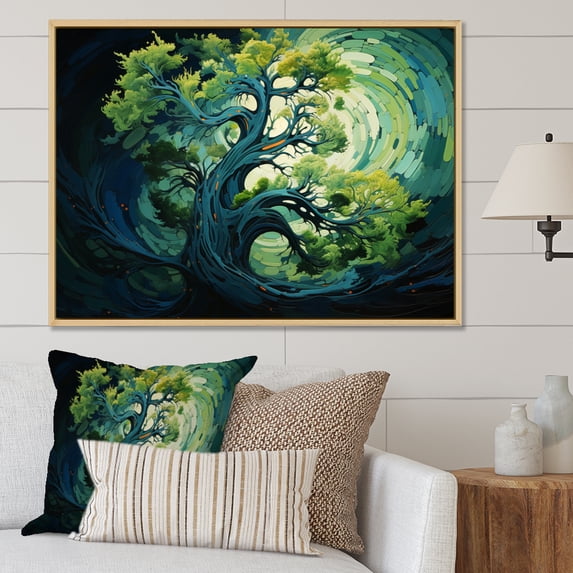 Designart "Redwood Tree Euphony Of Green" Tree Redwood Floater Framed Canvas Art Print
