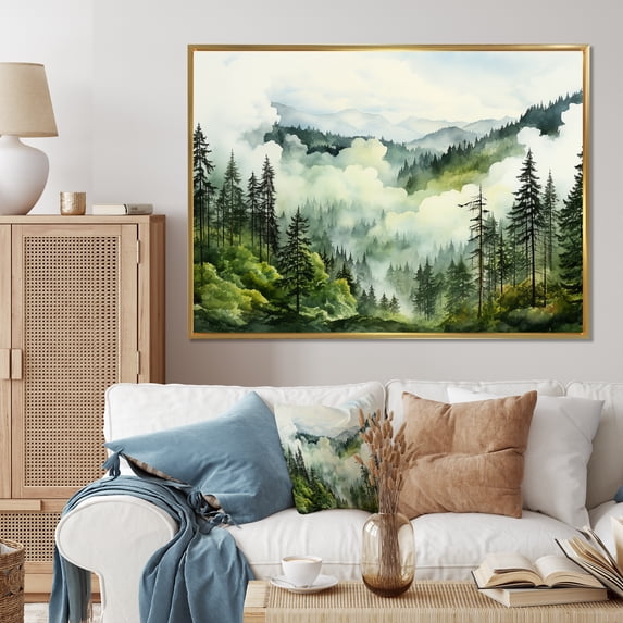 Designart "Redwood Tree delicate Canopy Landscape I" Tree Redwood Floater Framed Wall Art Living Room