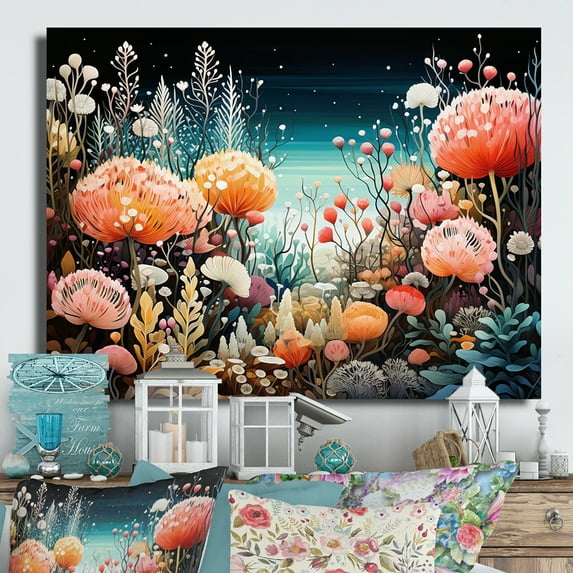Designart "Reef Depths Underwater Coral art painting I" Coral Metal Wall Art