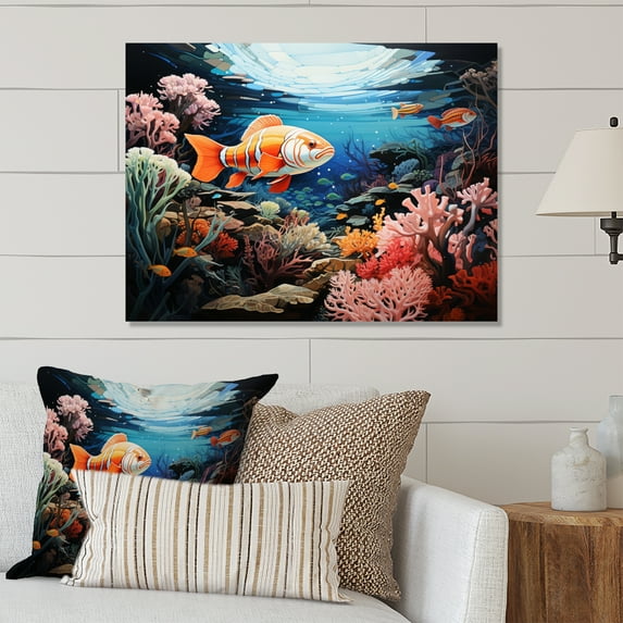 Designart "Reef Depths Underwater Coral art painting V" Coral Metal Wall Art