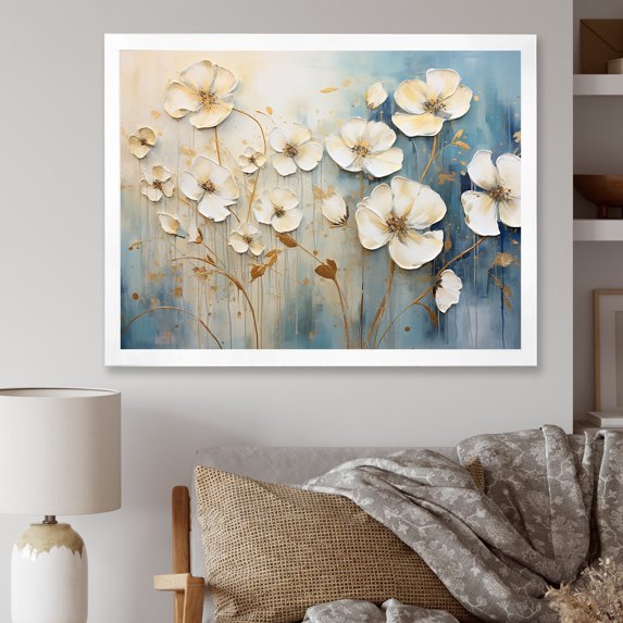 Designart "Refined Beige Buttercup Field" Buttercups Picture Framed Canvas Wall Art