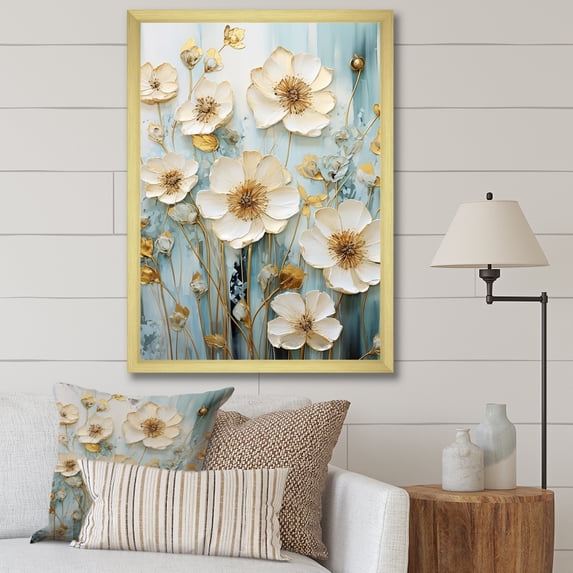 Designart "Refined Beige Buttercup Field I" Buttercups Picture Framed Canvas Prints