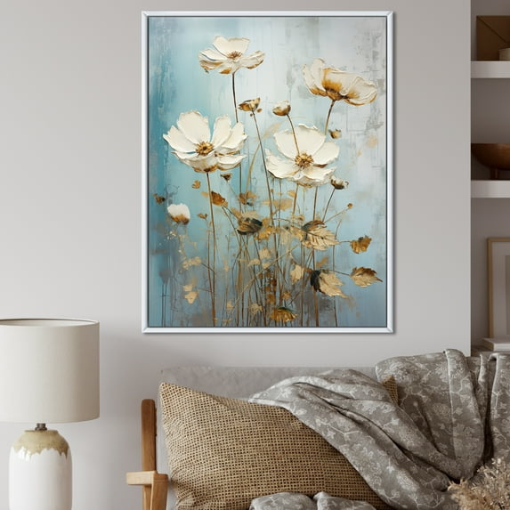 Designart "Refined Beige Buttercup Field III" Buttercups Floater Framed Canvas Art Print