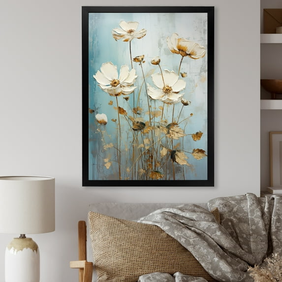 Designart "Refined Beige Buttercup Field III" Buttercups Picture Framed Canvas Art Print