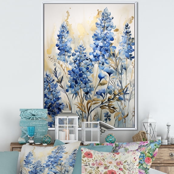 Designart "Refined Blue And Beige Bonnets Field V" Blue Bonnets Floater Framed Canvas Prints