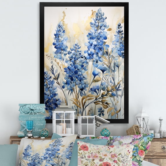 Designart "Refined Blue And Beige Bonnets Field V" Blue Bonnets Picture Framed Canvas Prints