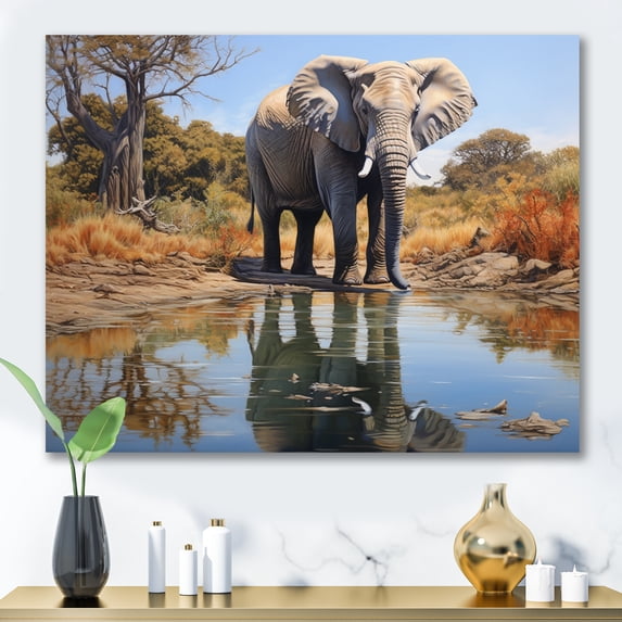 Designart "Reflecting Elephants" Animals Wall Decor