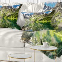Designart Reflecting Mountain Lake - Landscape Printed Throw Pillow - 12x20