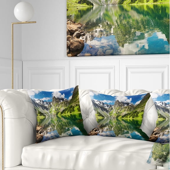 Designart Reflecting Mountain Lake - Landscape Printed Throw Pillow - 16x16