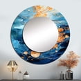 thumbnail image 1 of Designart "Reflecting On Abstract Blue And Gold Rivers" Lake River Blue Large Round Mirror - Round Bedroom Mirror Wall Decor - Lake House Round Printed Mirror - 23" x 23", 1 of 6
