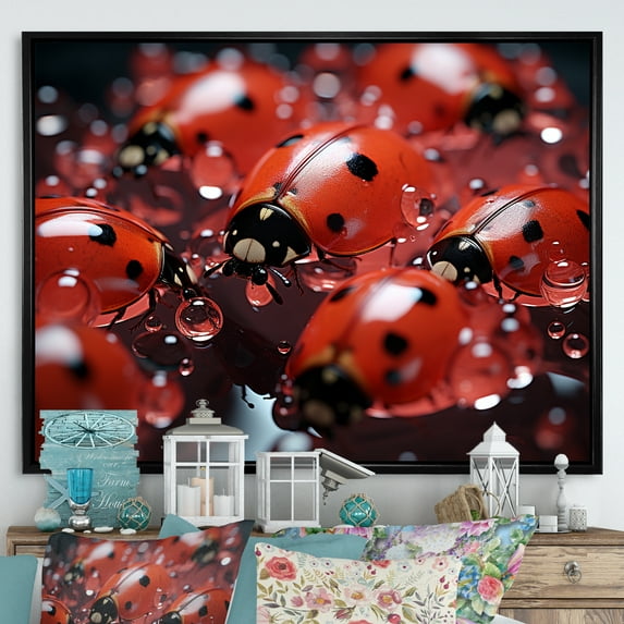 Designart "Reflecting On Dreamy Ladybugs" Ladybug Floater Framed Wall Decor