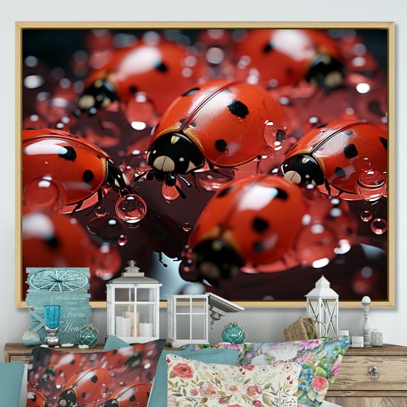 Designart "Reflecting On Dreamy Ladybugs" Ladybug Floater Framed Wall Decor