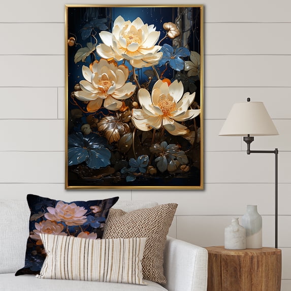 Designart "Reflecting Opulent Lotus I" Lotus Floater Framed Wall Decor