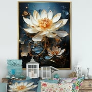 Designart "Reflecting Opulent Lotus II" Lotus Floater Framed Canvas Art Print