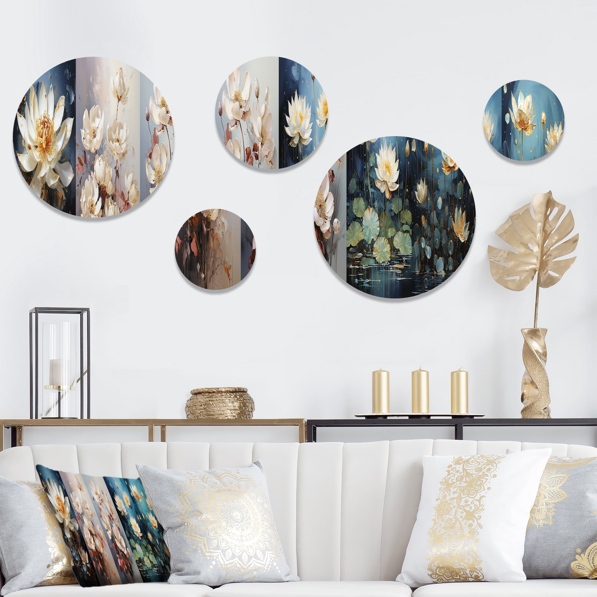 Designart "Reflecting Opulent Lotus" Lotus Round Wall Art Set Of 5 ...