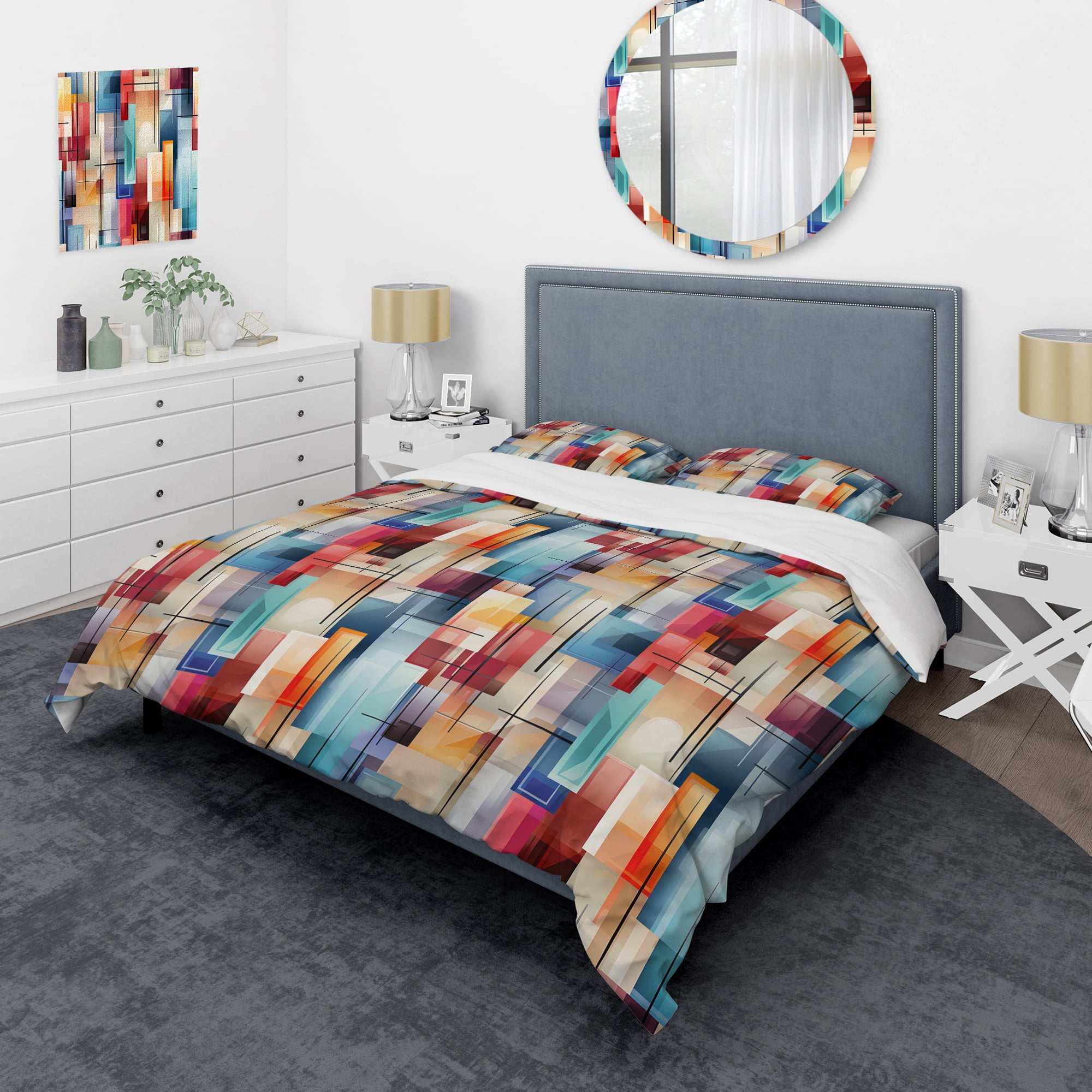 King Multicolor Abstract Microfiber Duvet Cover Set