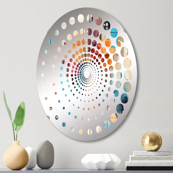 Designart "Reflecting Urban Scenes III" Abstract Spiral Dot Round Wall Mirror - Oval Printed Decorative Mirror - Multiple Color Options