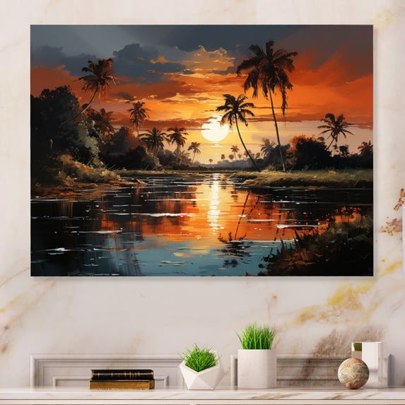 Designart "Reflecting on Sunset in the Dominican" Nautical & Beach Metal Wall Art Prints