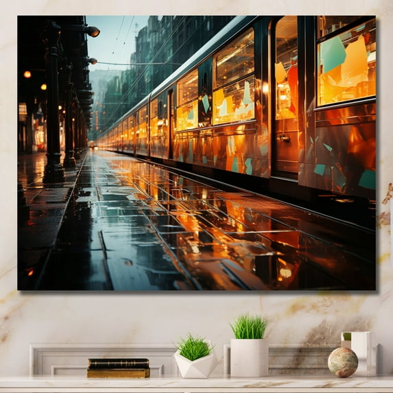 Designart "Reflecting on the Abstracted Train I" Transportation Canvas Art Print