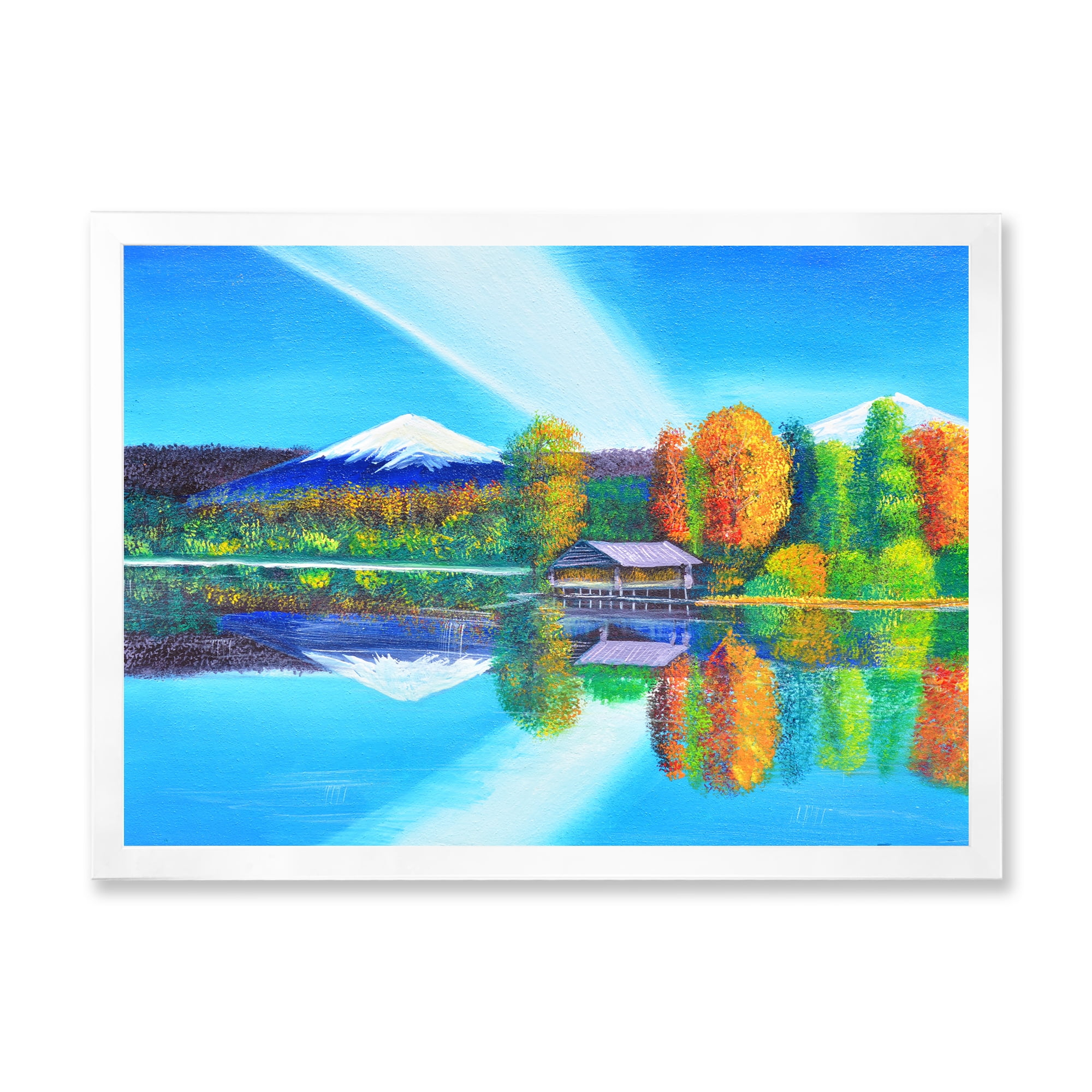 Designart 'Reflection Of Mountain and Sky On The Lake Water' Nautical & Coastal Framed Art Print