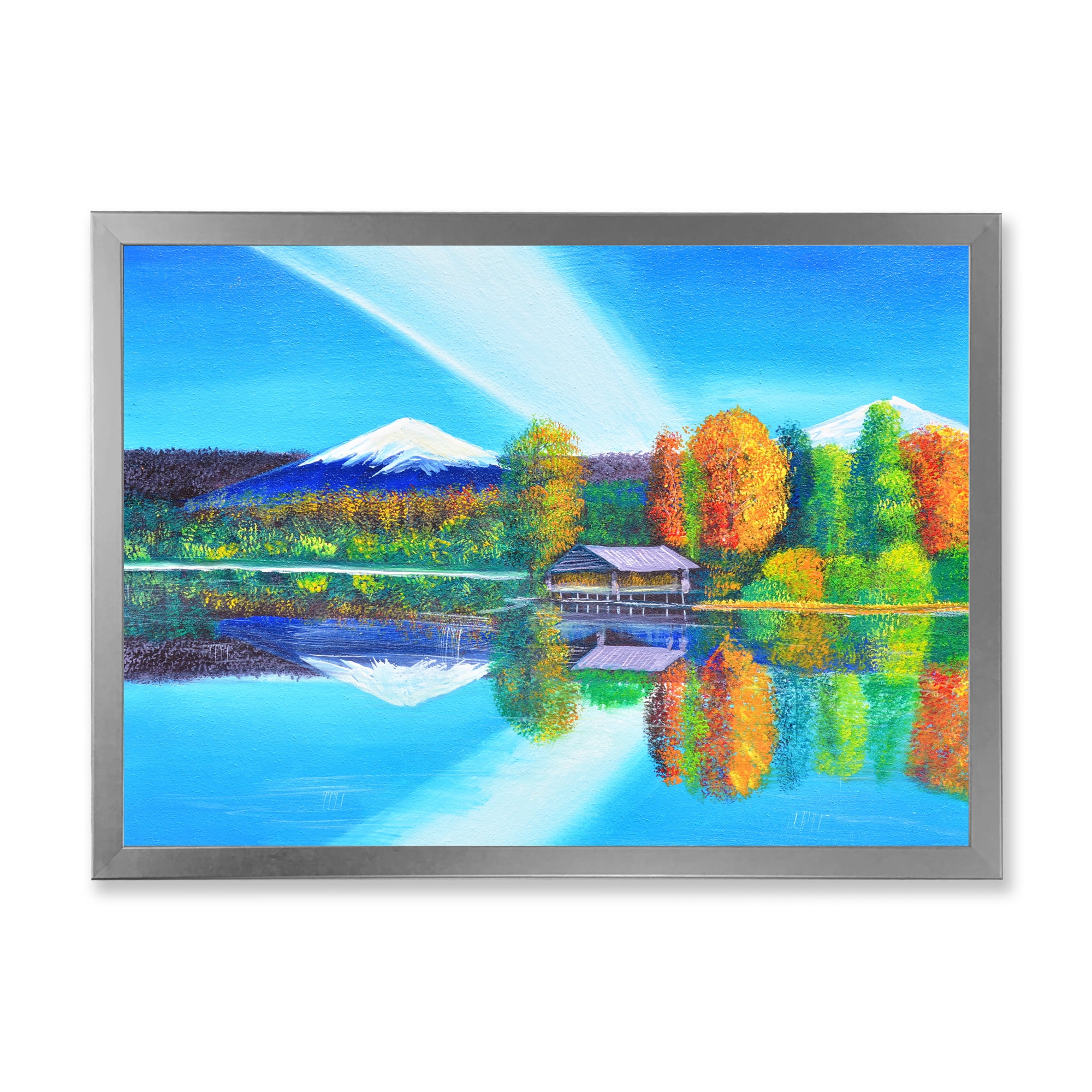 Designart 'Reflection Of Mountain and Sky On The Lake Water' Nautical & Coastal Framed Art Print