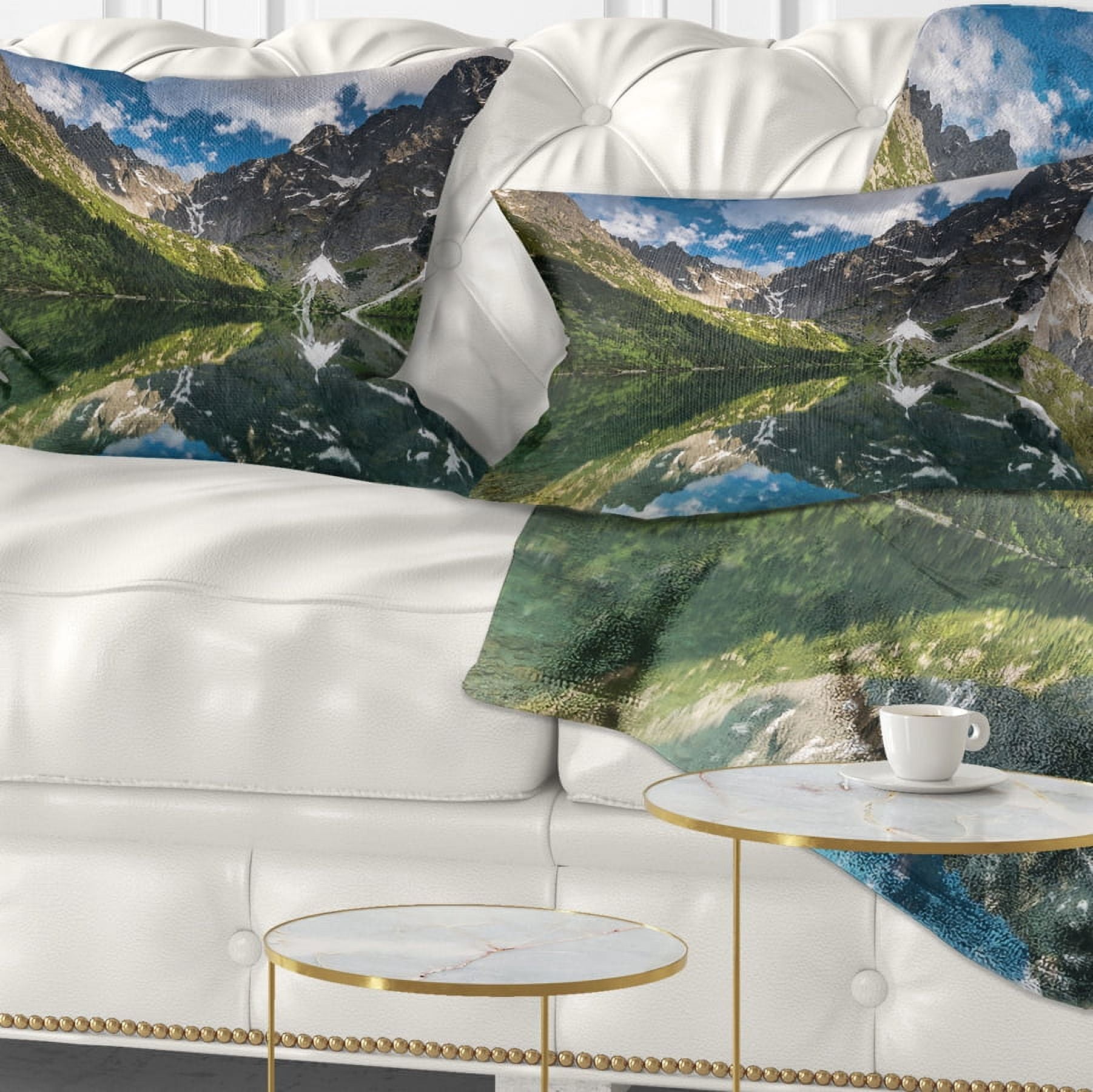 Designart Reflection of Mountain Peaks - Landscape Printed Throw Pillow - 12x20