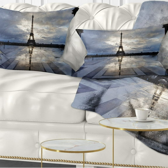 Designart Reflection of Paris Eiffel TowerWith Clouds - Throw Pillow - 12x20