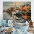 thumbnail image 1 of Designart "Reflections An Port Wharfside wall art II" Nautical & Beach Print on Natural Pine Wood, 1 of 5