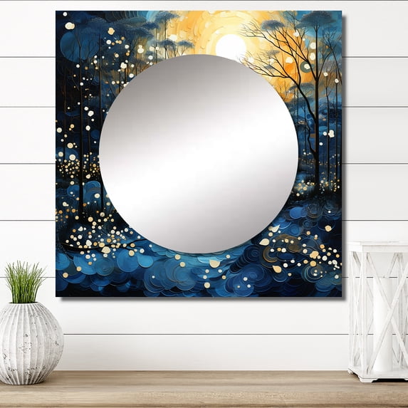 Designart "Reflections of Serenity Tranquil Blue River IV" Lakes & Rivers Square Mirror For Wall Decor - Large Yellow Square Printed Wall Mirror Art - Wall Mounted Square Mirror