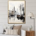 thumbnail image 1 of Designart "Reflections in Monochrome Grey Canal Mood III" Cityscapes Floater Framed Wall Decor, 1 of 7