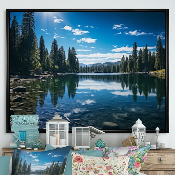 Designart "Reflections of Serenity Blue Lake Beauty II" Landscapes Floater Framed Canvas Art Print