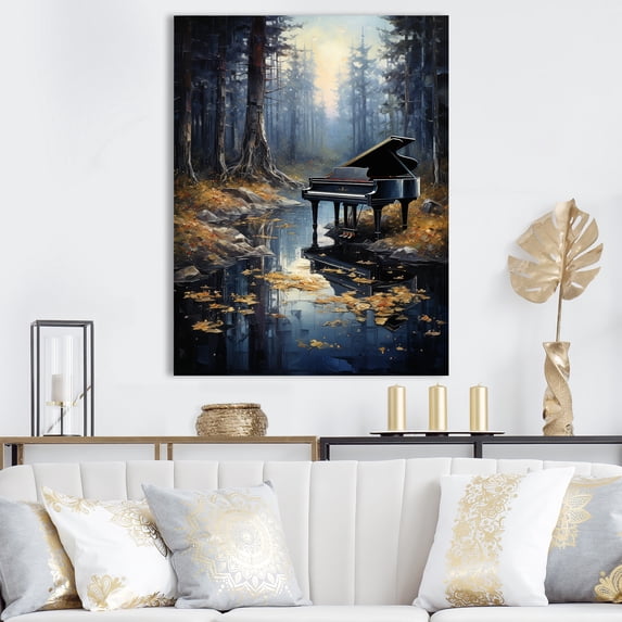 Designart "Reflective Forest Piano" Music Canvas Art Print