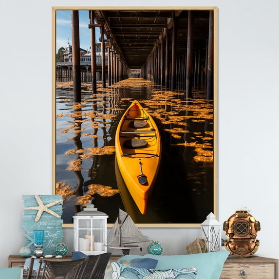 Designart "Reflective Moments at the Pier II" Nautical & Beach Floater Framed Canvas Print