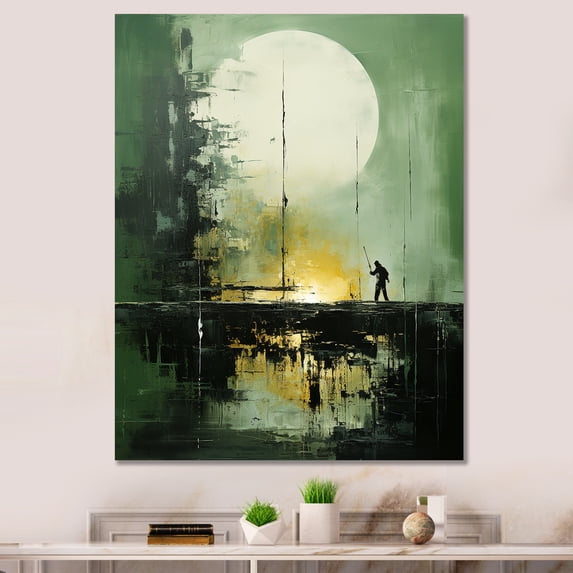 Designart "Reflective Moonlit Moss Mystery I" Moon Canvas Art Print