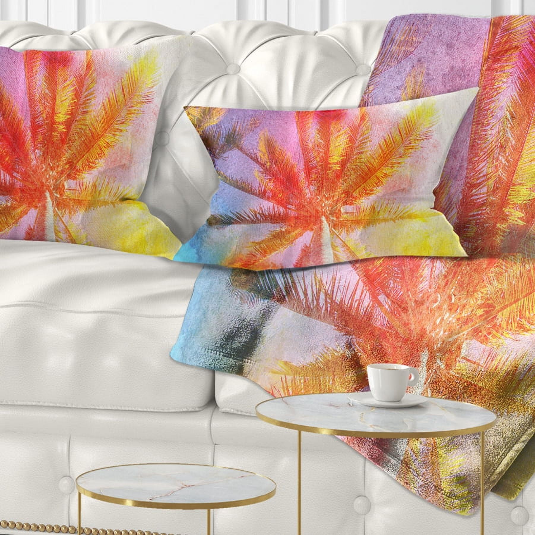 Designart Reflective Retro Palm Trees - Landscape Painting Throw Pillow - 12x20
