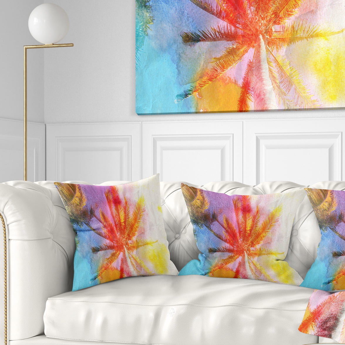 Designart Reflective Retro Palm Trees - Landscape Painting Throw Pillow - 16x16