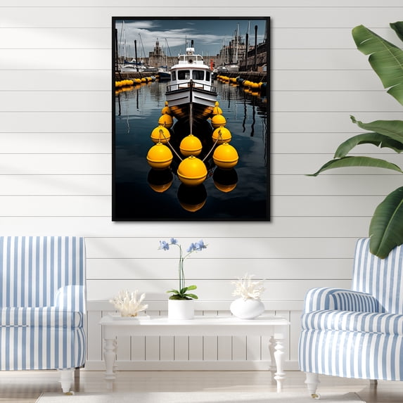 Designart "Reflective Wharf at the Port I" Nautical & Beach Floater Framed Canvas Art Print