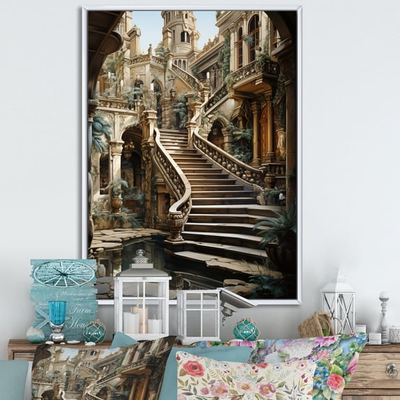 Designart "Refuge Rich Castles Royal wall art I" Cityscapes Floater Framed Canvas Wall Art