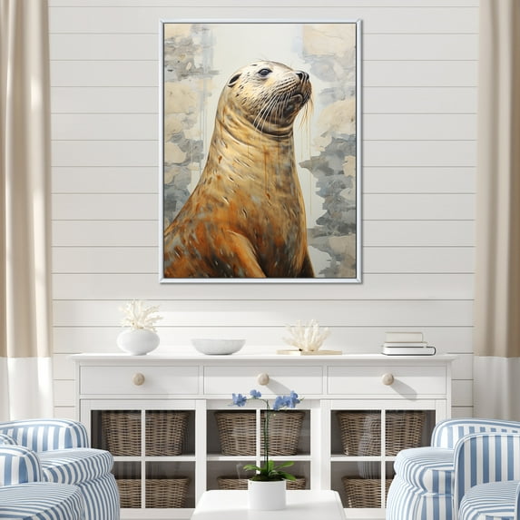 Designart "Regal Ocean Guardian" Seal/Sea Lion Floater Framed Wall Art Prints