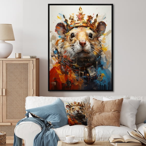 Designart "Regal Yellow Rodent I" Animals Framed Wall Art - Modern Yellow Rodent Entryway Framed Wall Art Print