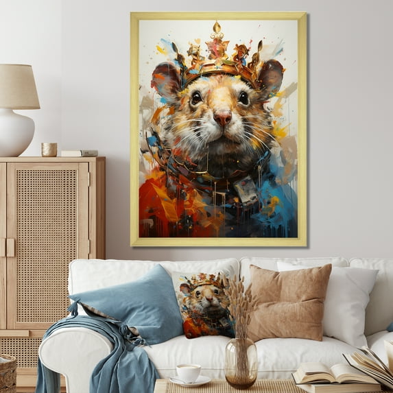 Designart "Regal Yellow Rodent I" Animals Framed Wall Art - Modern Yellow Rodent Entryway Framed Wall Art Print