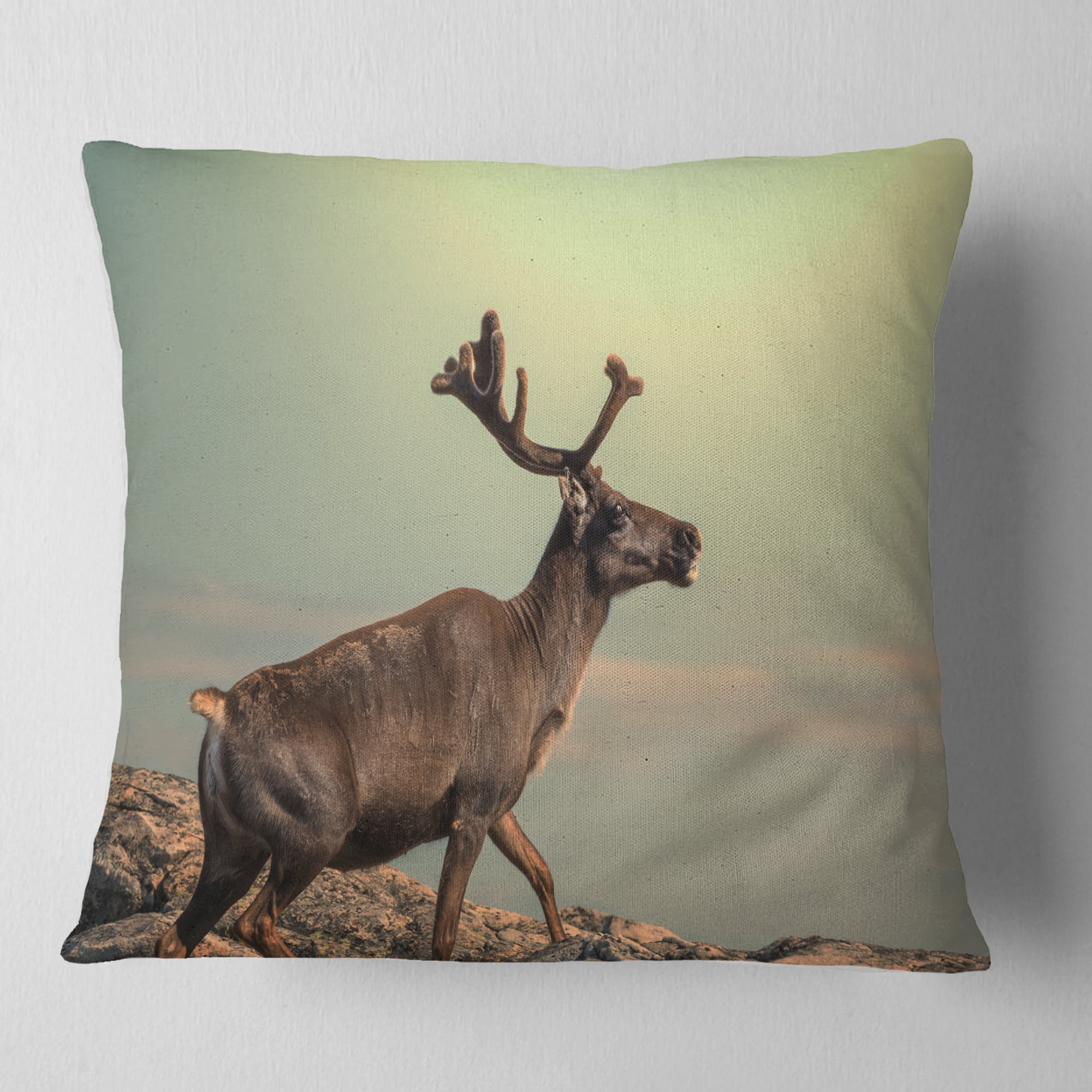 Designart Reindeer on Top of the Mountain - Animal Throw Pillow - 16x16