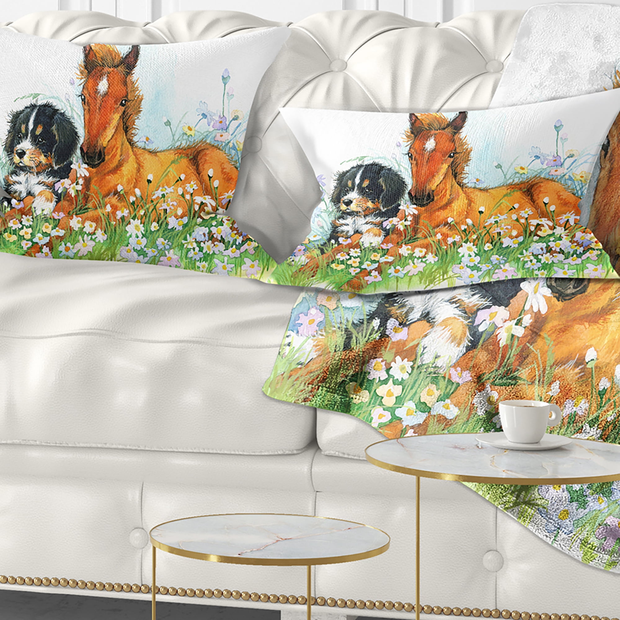 Designart Relaxing Brown Cute Horse - Animal Throw Pillow - 12x20