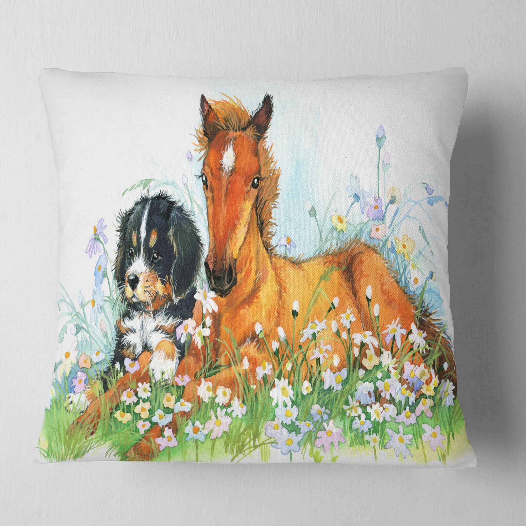 Designart Relaxing Brown Cute Horse - Animal Throw Pillow - 18x18